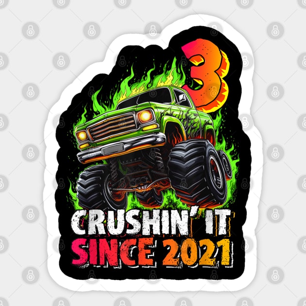 Monster Truck 3 Year Old Boys 3rd Birthday Party Born 2021 Sticker by elmiragokoryan